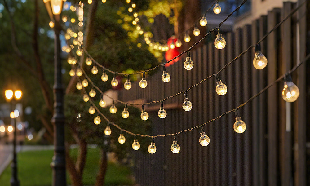 Up to 200-Bulb Solar-Powered Ball String Lights Outdoor Decorative Lighting