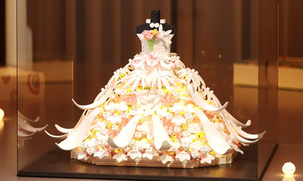Mini Wedding Dress Building Blocks Set with LED Light and Flower Decoration