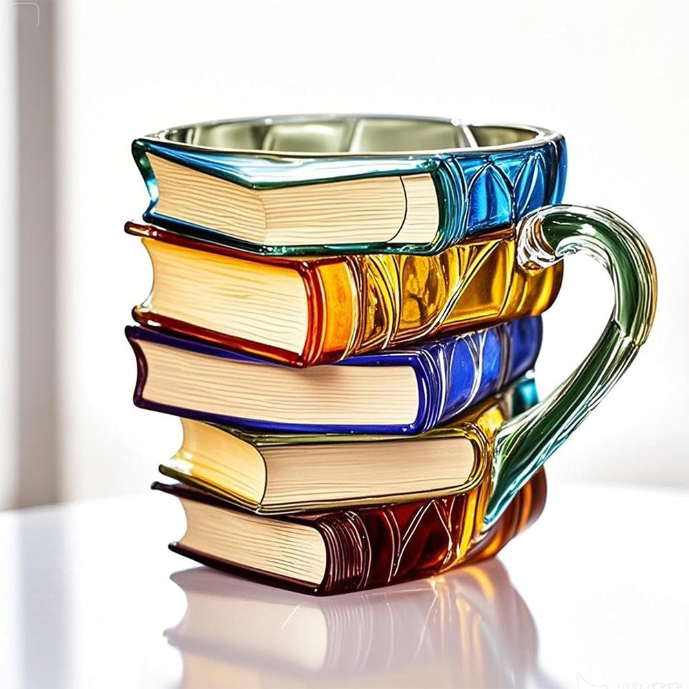 300ml Painted Book Mug Novelty Glass Coffee Cup for for Book Lover