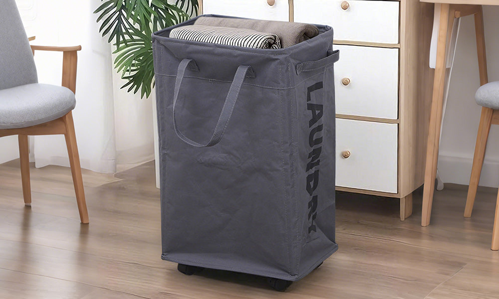 Rolling Narrow Tall Laundry Basket with Wheels for Bathroom and Laundry Room