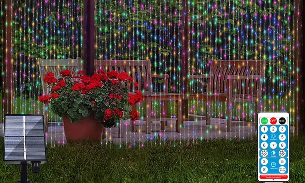 LED Copper Wire Solar Curtain String Lights for Outdoor and Indoor Use