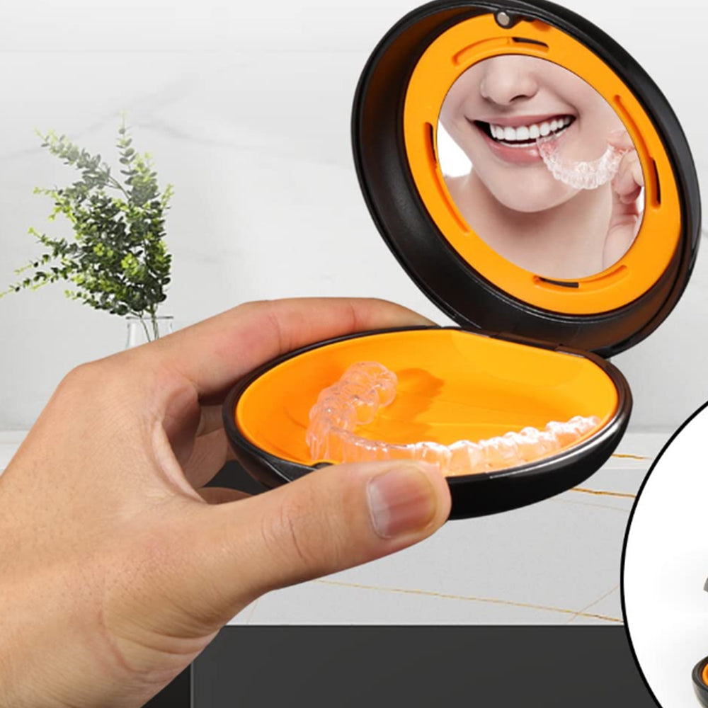 Dental Retainer Case with Mirror Retainer Storage Box Mouthguard Case Black
