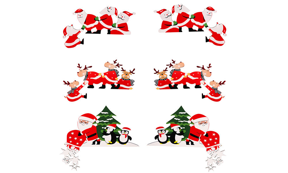 2 PCS Christmas Door Frame Decor Pair Penguin Santa Reindeer
