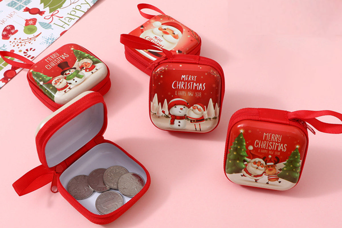 6Pcs Christmas Coin Purse Portable Cartoon Mini Zipper Bag for Kids