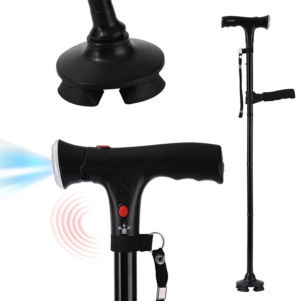 Adjustable Walking Cane with LED Light Alarm for Seniors/Adults