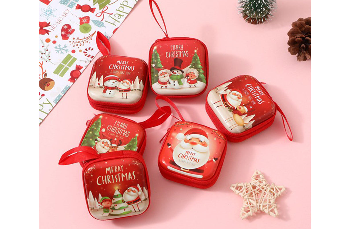 6Pcs Christmas Coin Purse Portable Cartoon Mini Zipper Bag for Kids