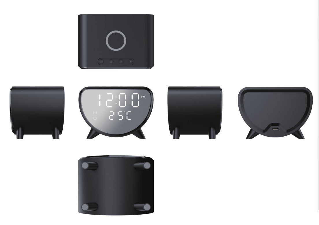 Wireless Charging Desk Clock with Temperature Display and Alarm