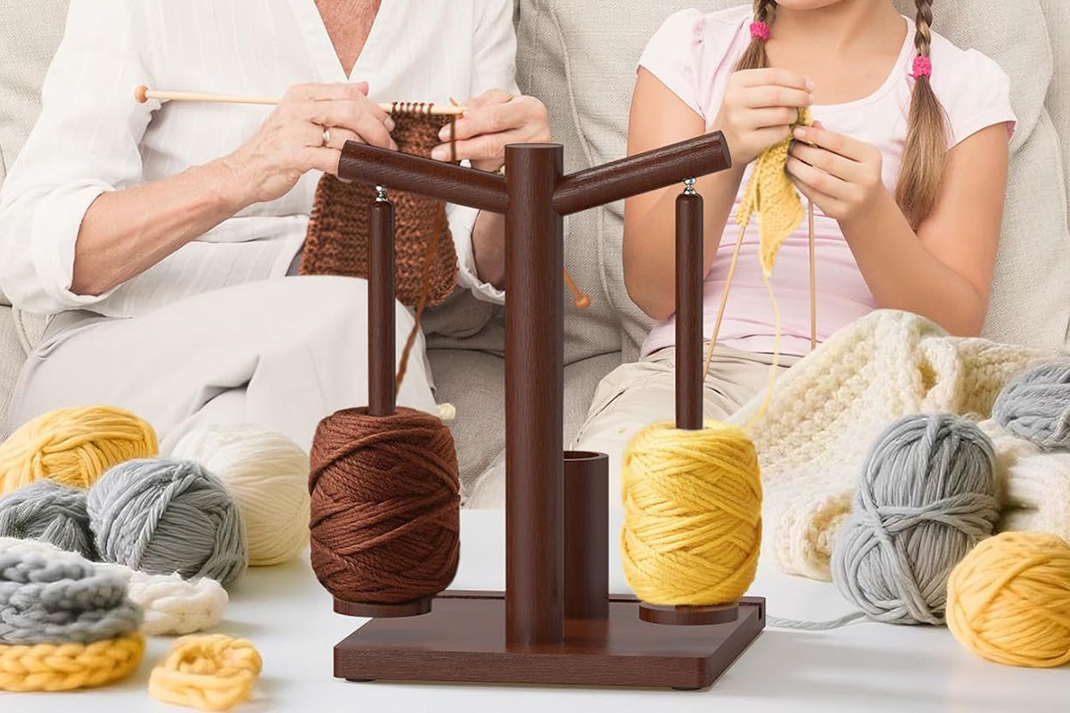 Wooden Yarn Holder for Crocheting and Knitting with Phone stand