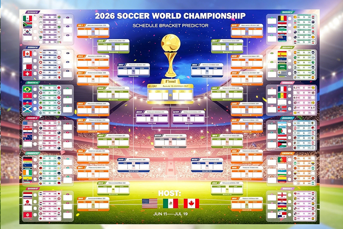 World Cup 2026 Soccer Poster with 600 Team Stickers Match Schedule Chart for Fans