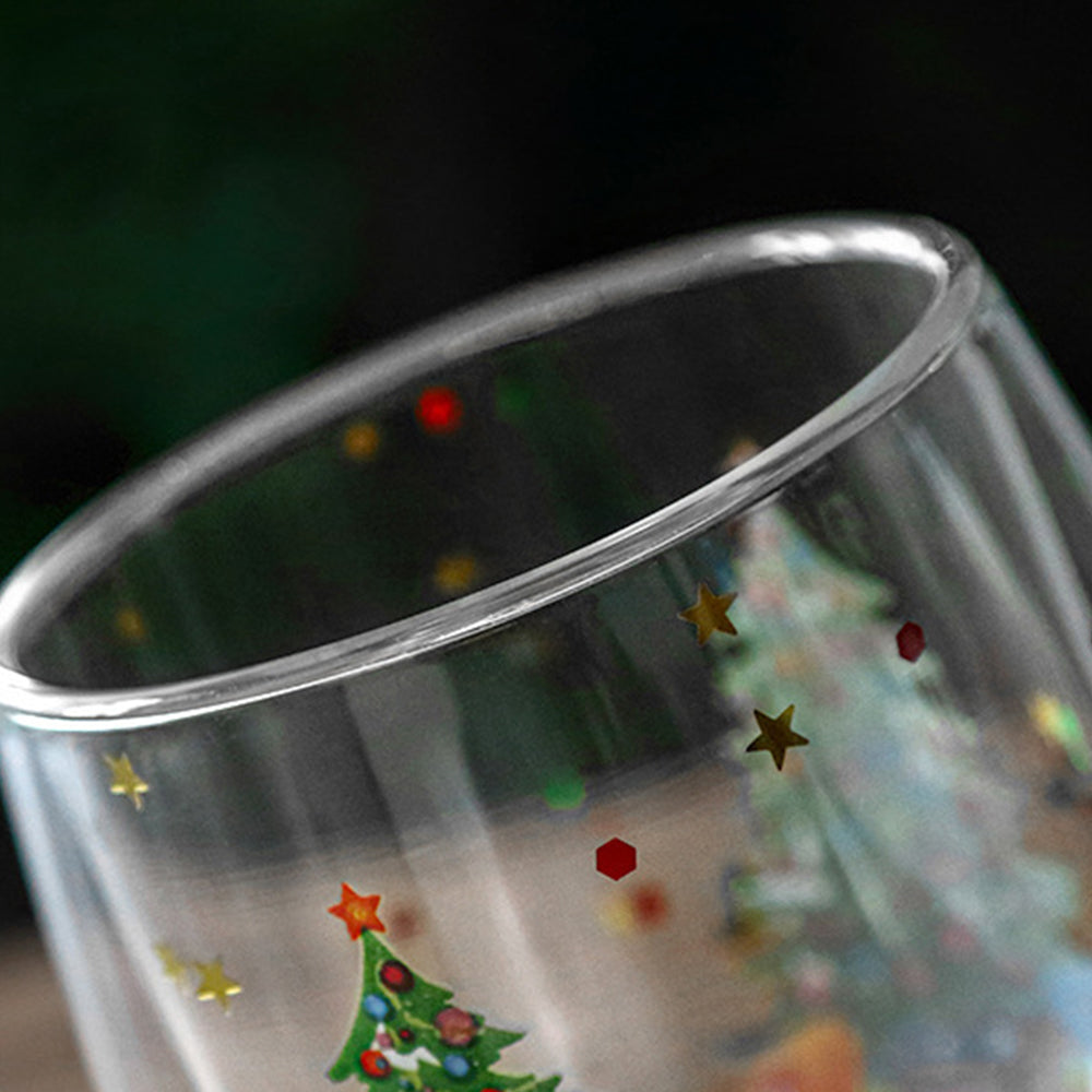 2Pcs 300ml Christmas Tree Double-Wall Coffee Glass Cups