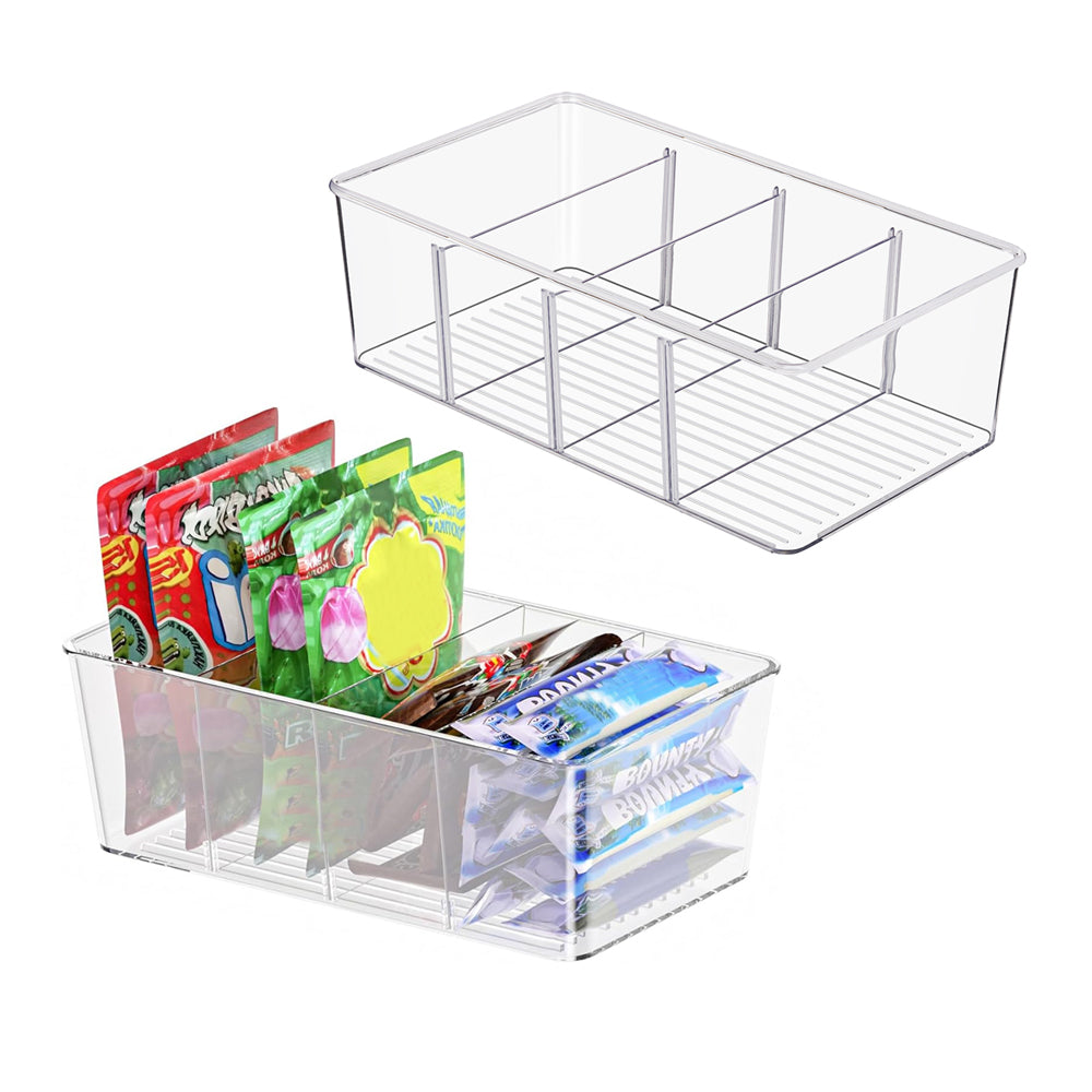 Set of 2 Plastic Storage Bins Container for Pantry Kitchen Fridge Organizer
