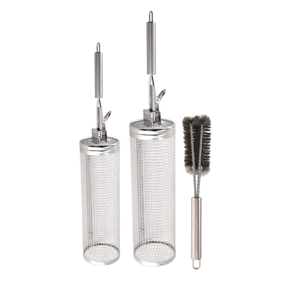 Set Of 3 Rolling Grill Basket BBQ Net Cylinder Barbecue Grilling Tube Cage