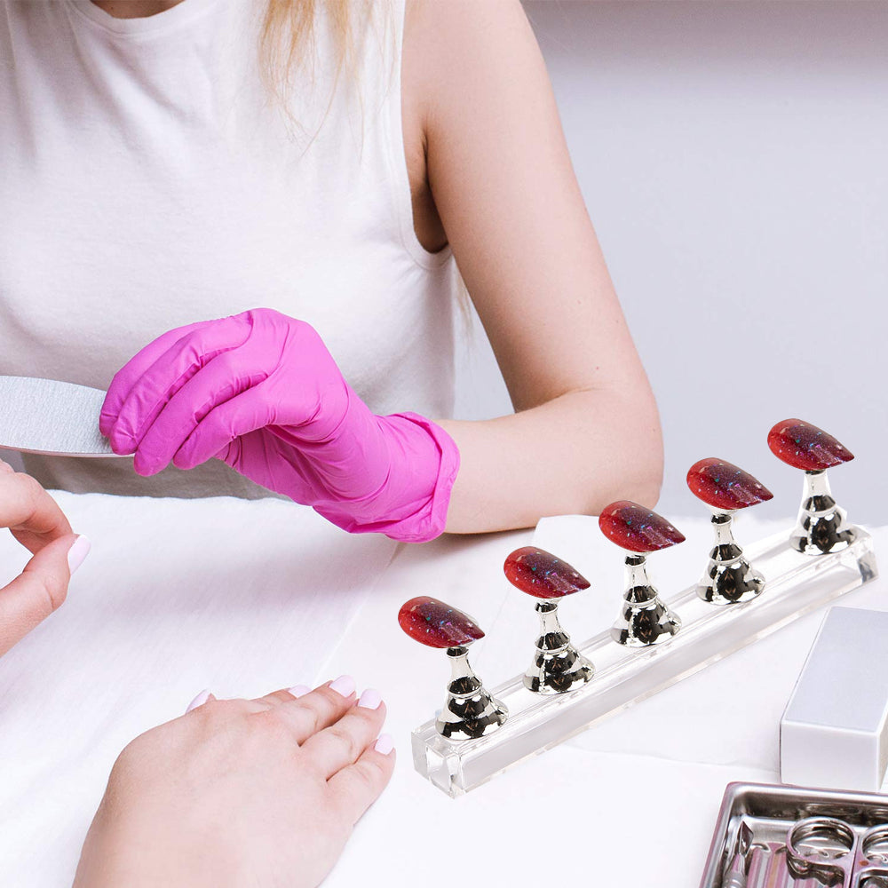 2 Set Nail Art Painting Practice Display Stand Magnetic Fake Nails Holder-Silver