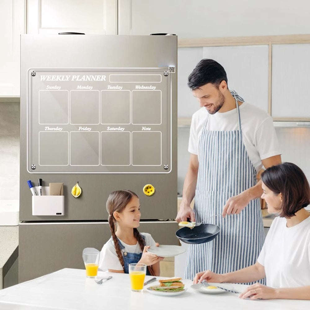 40x30cm Acrylic Magnetic Calendar for Fridge 5 Markers 1 Cleaning Cloth - ST1