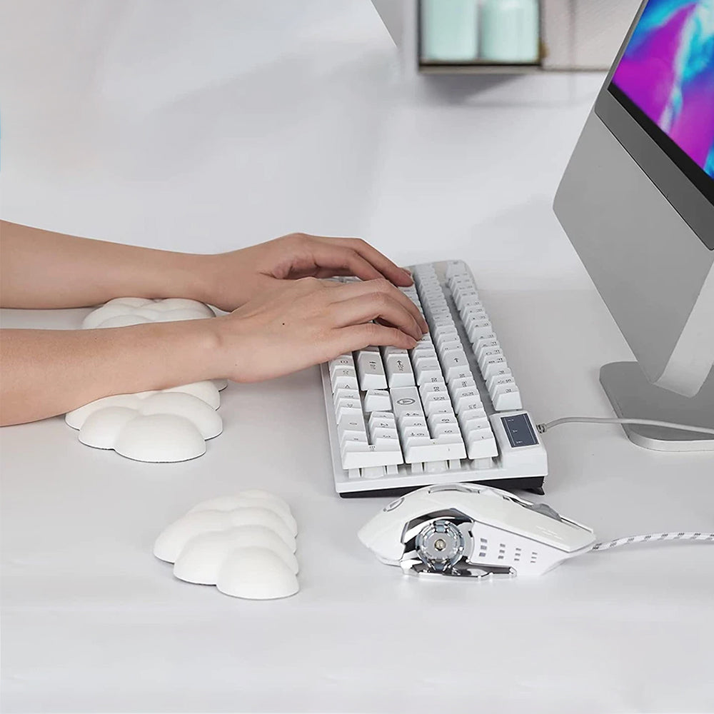 2Pcs Ergonomic Cloud Wrist Rest Keyboard Mouse Wrist Pad Wrist Support - White