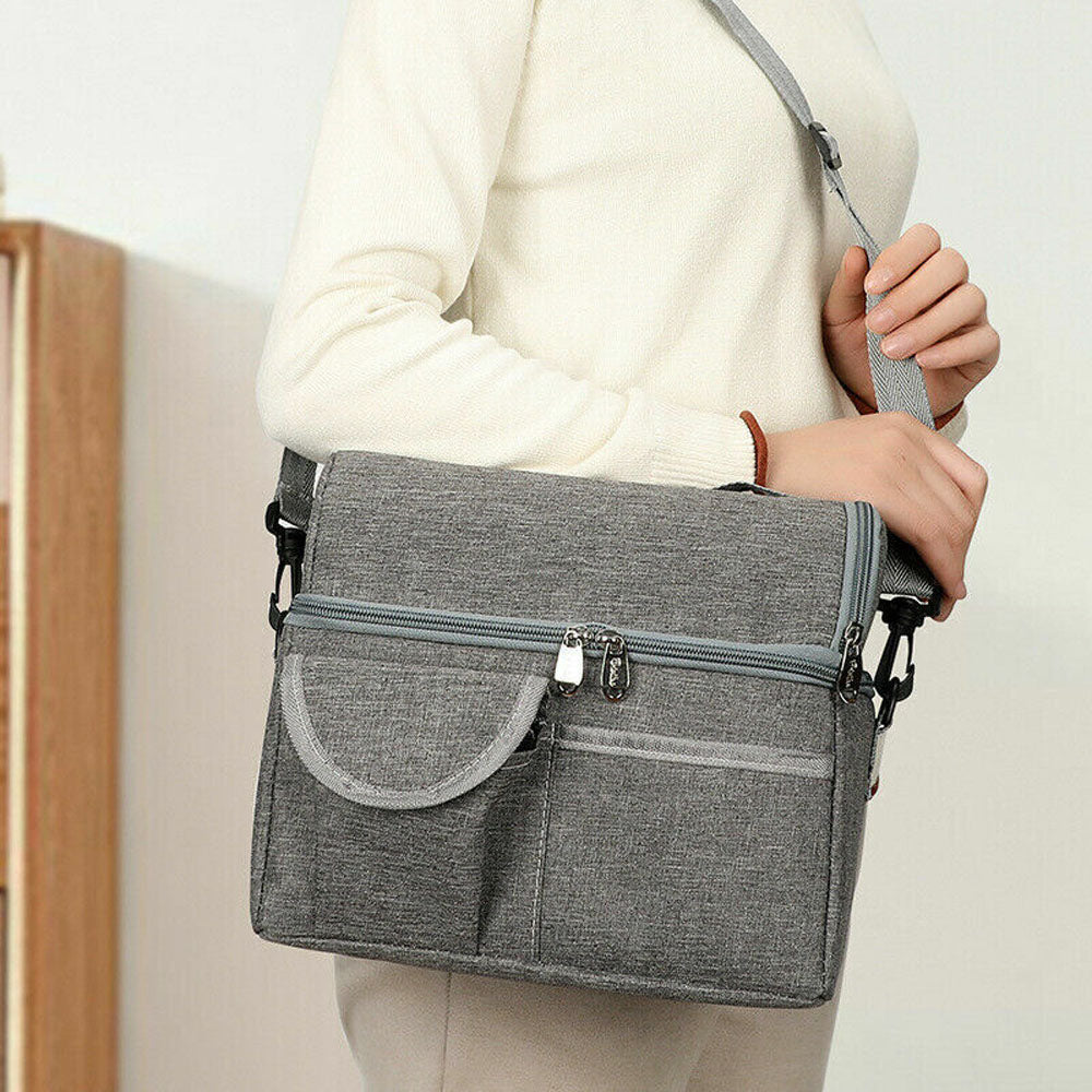 Insulated Lunch Bag Cooler Tote Bag with Shoulder Strap Grey