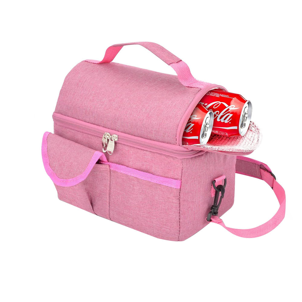 Insulated Lunch Bag Cooler Tote Bag with Shoulder Strap Pink