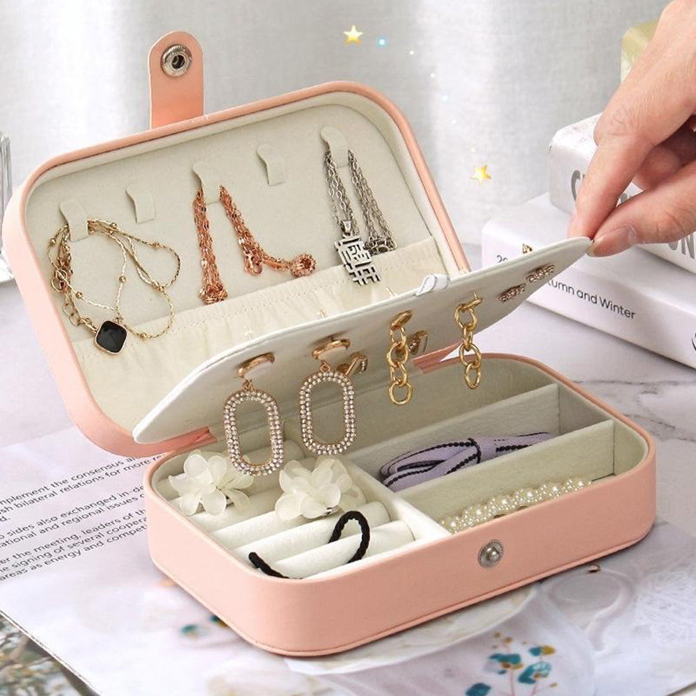 Portable Travel Jewelry Box Organizer Box with Button Pink