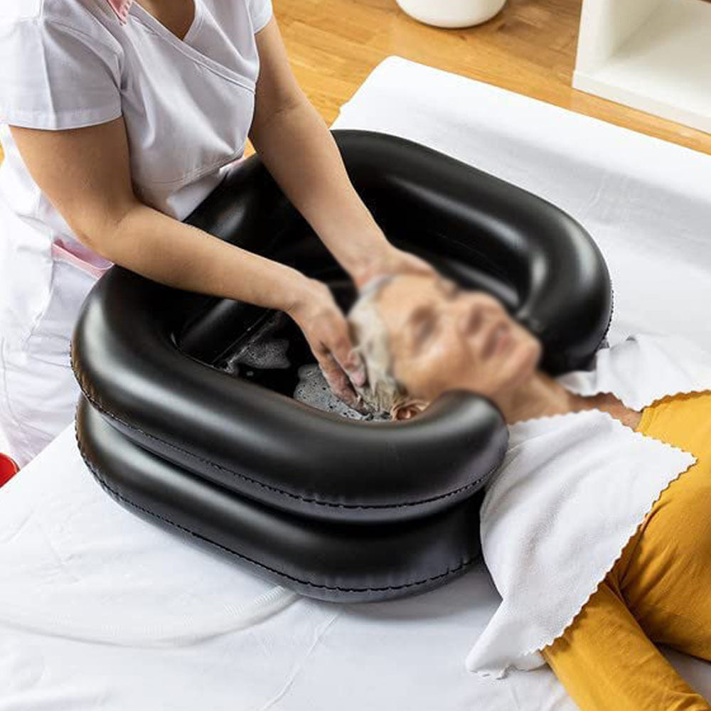 Portable Inflatable Shampoo Basin Bowl Sink for Haircut Dye Hair Wash Black