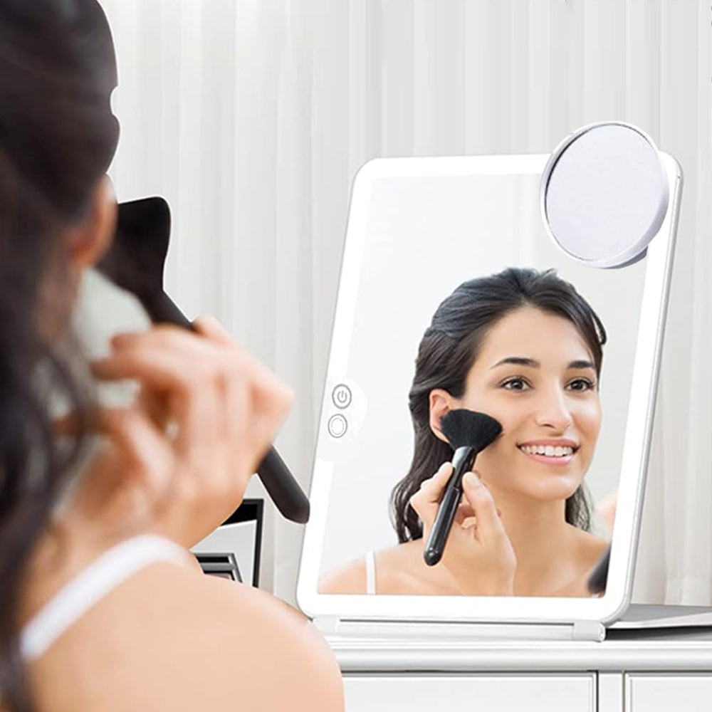 Folding Lighted Makeup Mirror with 3 Colors Light Modes USB Rechargeable White