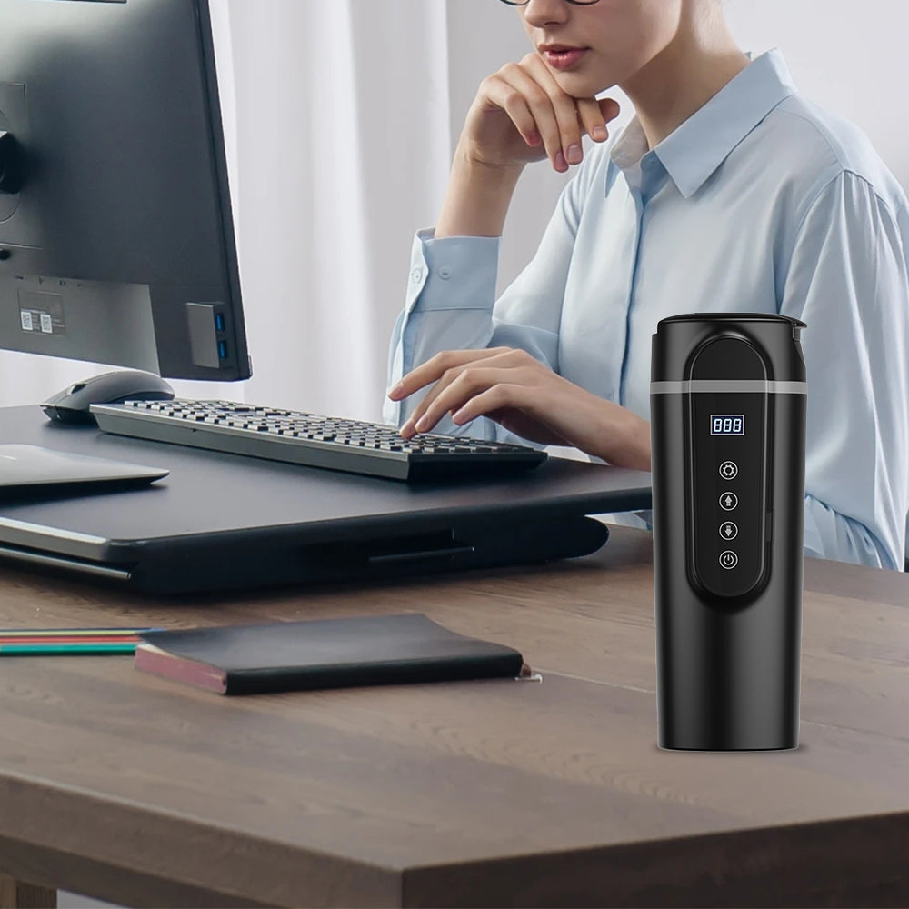 12V/24V Portable Water Boiler Heated Travel Mug Car Electric Kettle Black