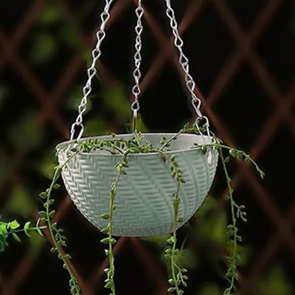 2Pcs Hanging Flower Basket Hanging Planters with Drainage Holes and Chain Blue