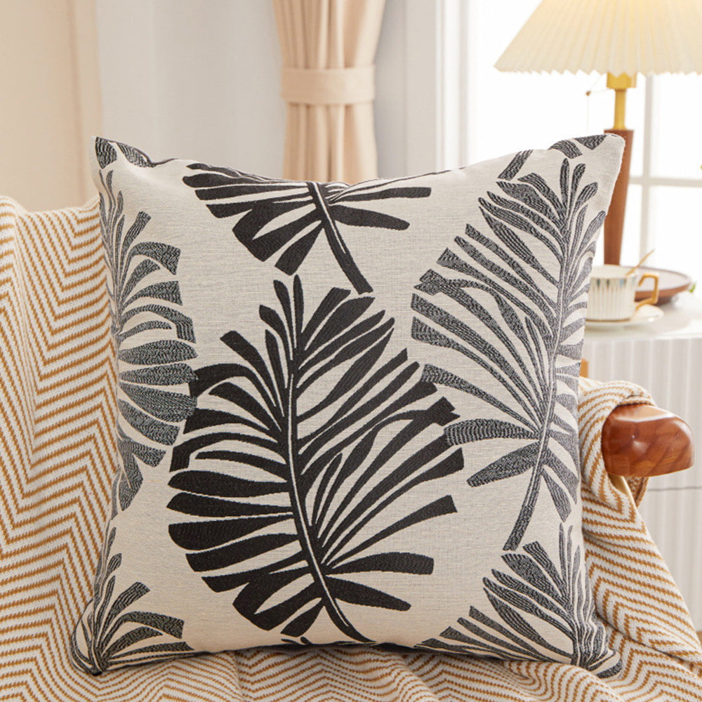 2Pcs 45x45cm Palm Leaf Floral Single-Sided Print Pillow Cover for Sofa Grey