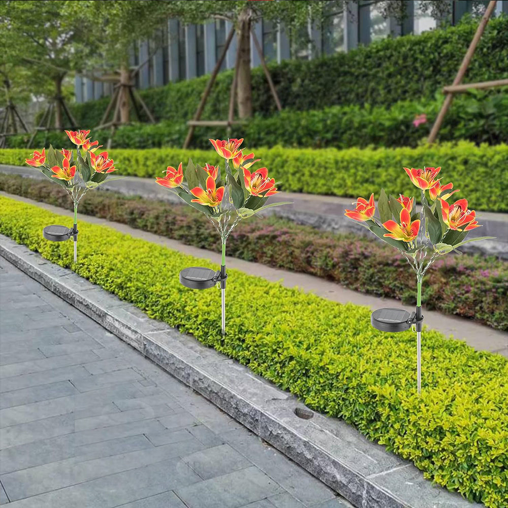 7 Head Solar Orchid Lamp Garden Water-resistant Flower Light Lamp Orange