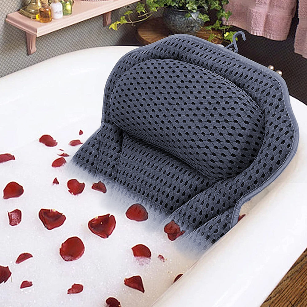 4D Mesh Bath Pillows for Tub Neck and Back Support Grey