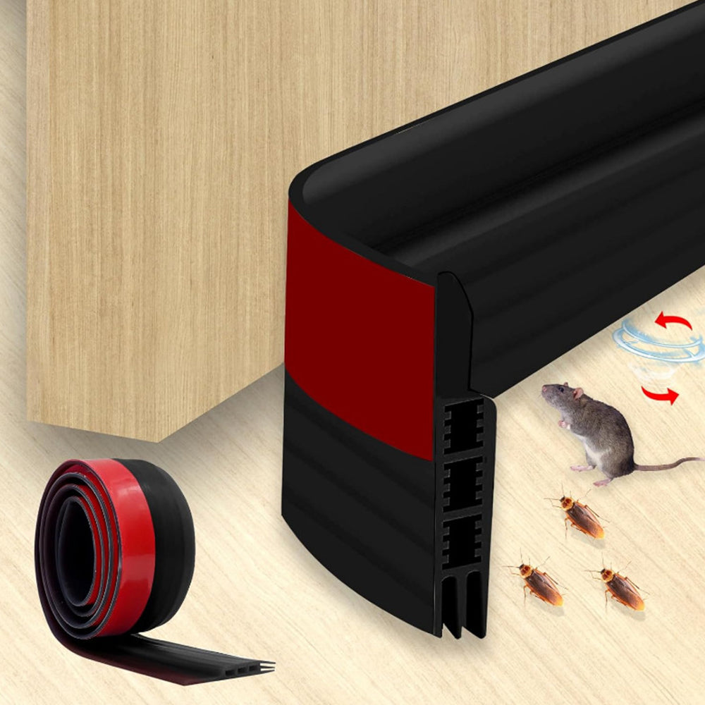 3-Tier Silicone Door Draft Stopper Seal Under Bottom Strip Self Adhesive Black