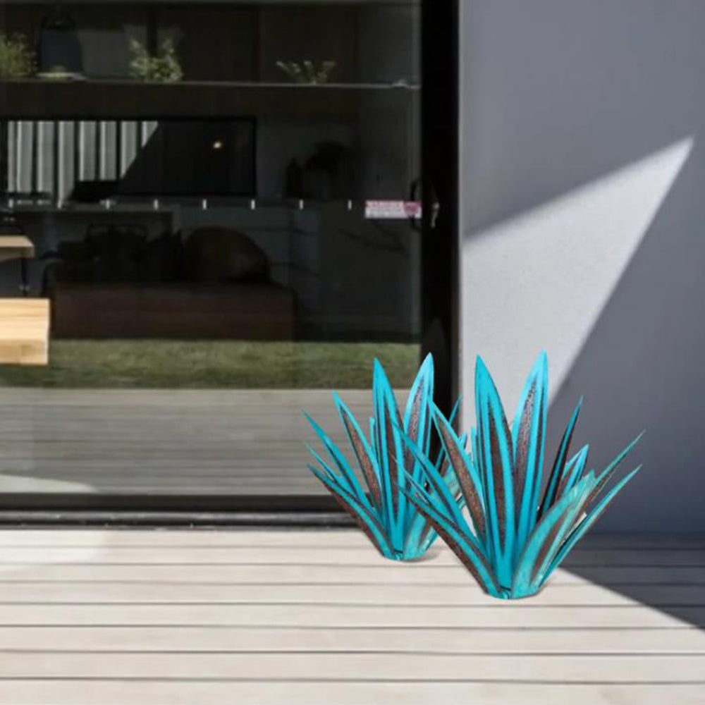 35cm Metal Art Agave Sculpture 9 Leaves Garden Decorations Ornament Blue