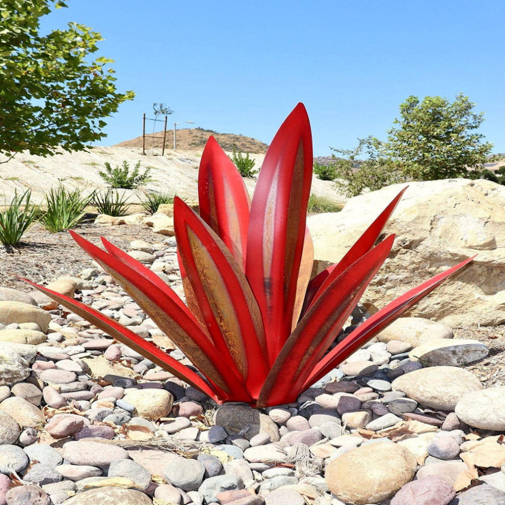 35cm Metal Art Agave Sculpture 9 Leaves Garden Decorations Ornament Red