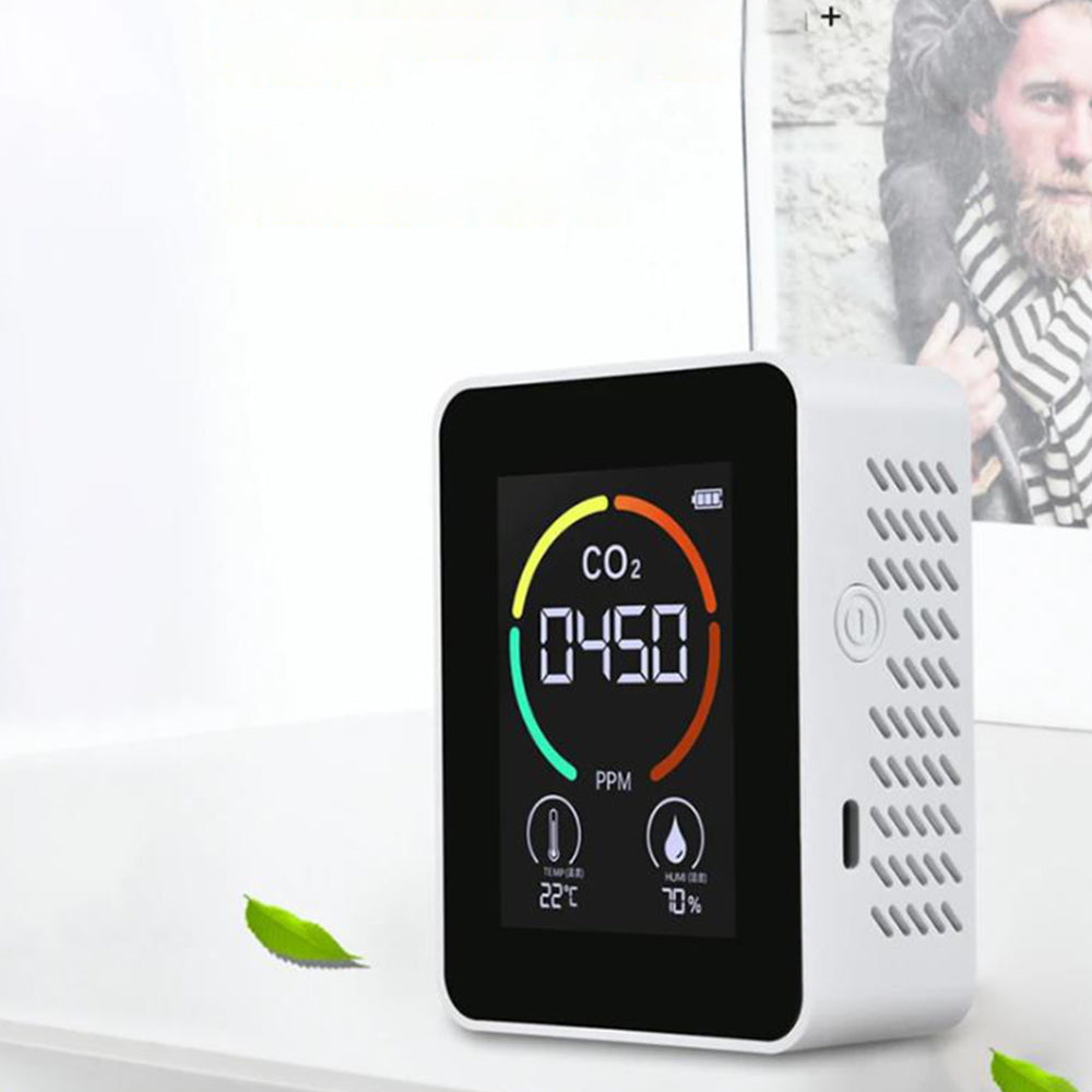 3 in 1 CO2 Detector Meter Temperature Humidity Air Quality Monitor White