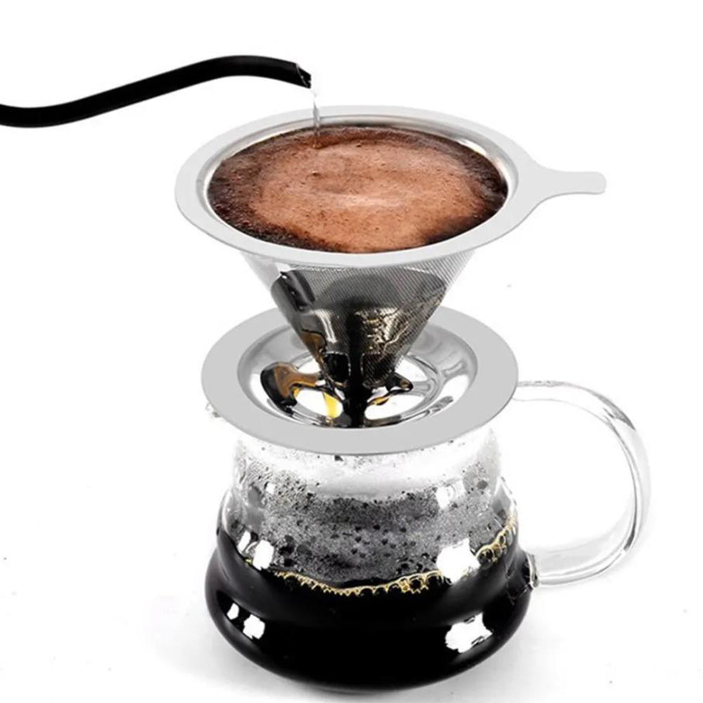 2Pcs Reusable Coffee Tea Cup Drip Filter Mesh Holder Stainless Steel Funnel