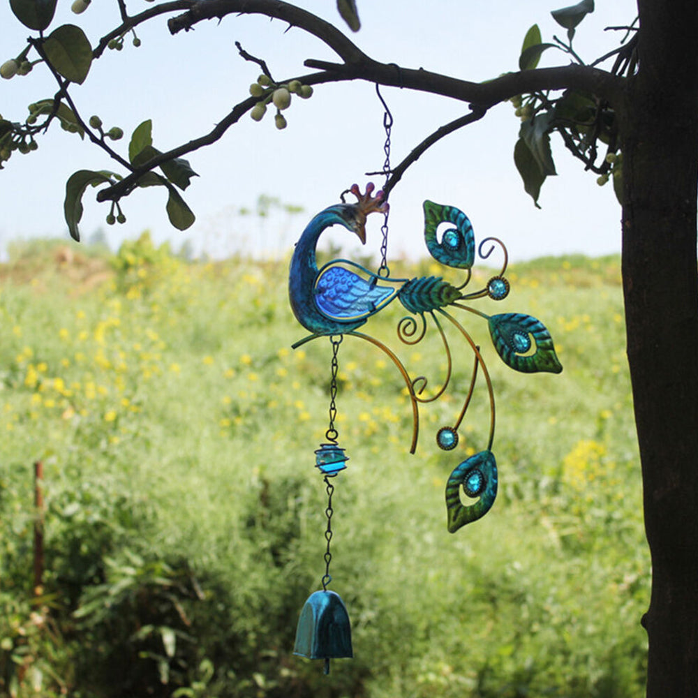 Wind Chimes Metal Phoenix Bird Ornament Garden Hanging Bells Outdoor Blue