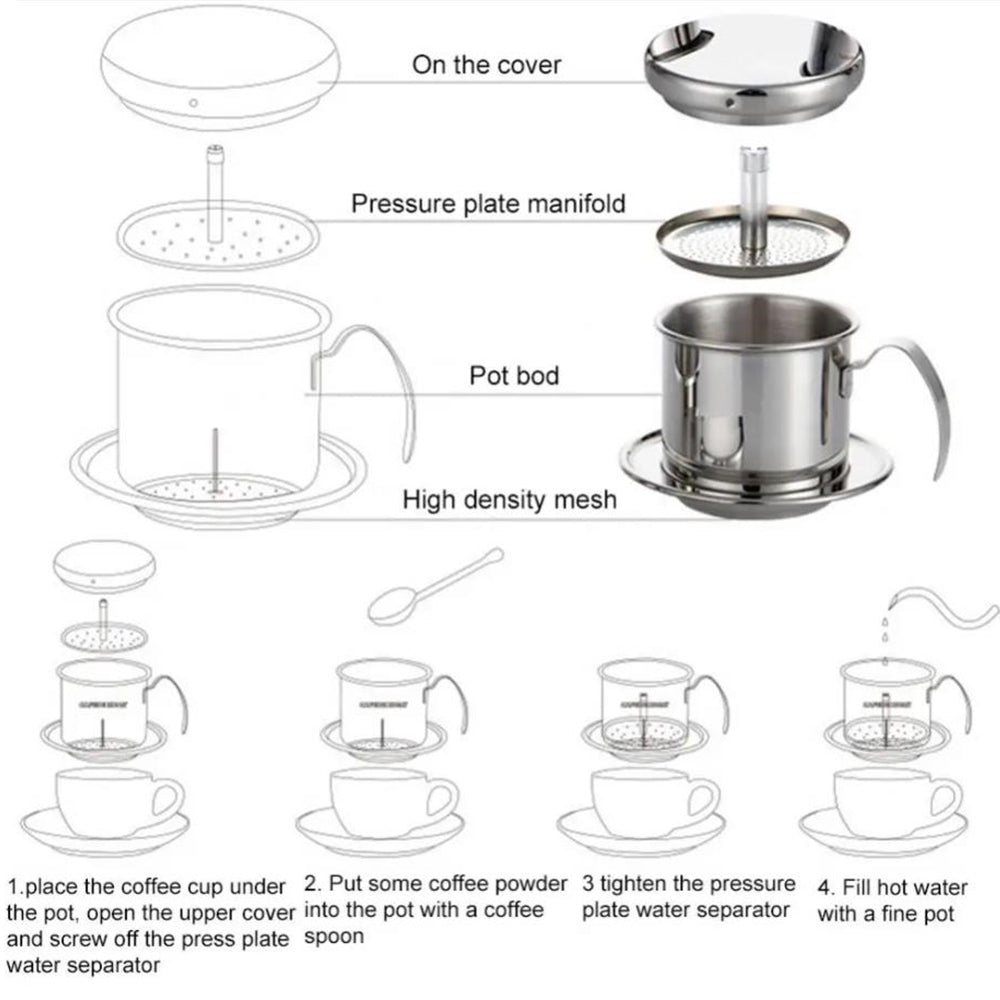 304 Stainless Steel Vietnamese Drip Coffee Pot Infuser for Home Filter Maker
