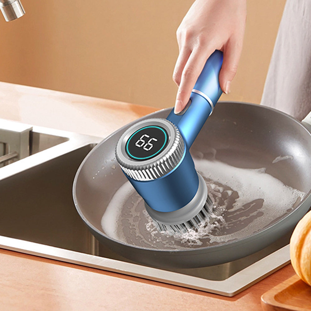 Electric Spin Scrubbers Pot Brushes Handheld Cordless with 5 Brush Heads Blue