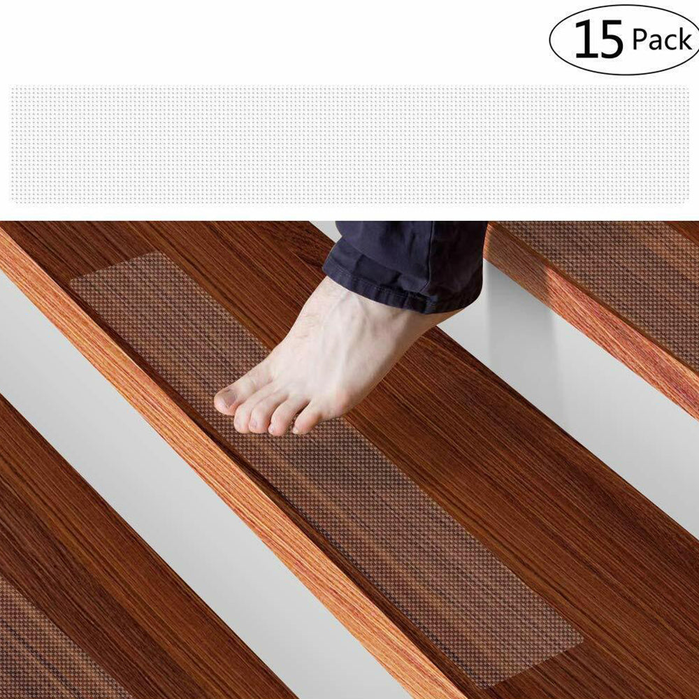 15Pcs 61 x 10cm Anti Slip Stair Treads Clear Tape Adhesive Stair Mat