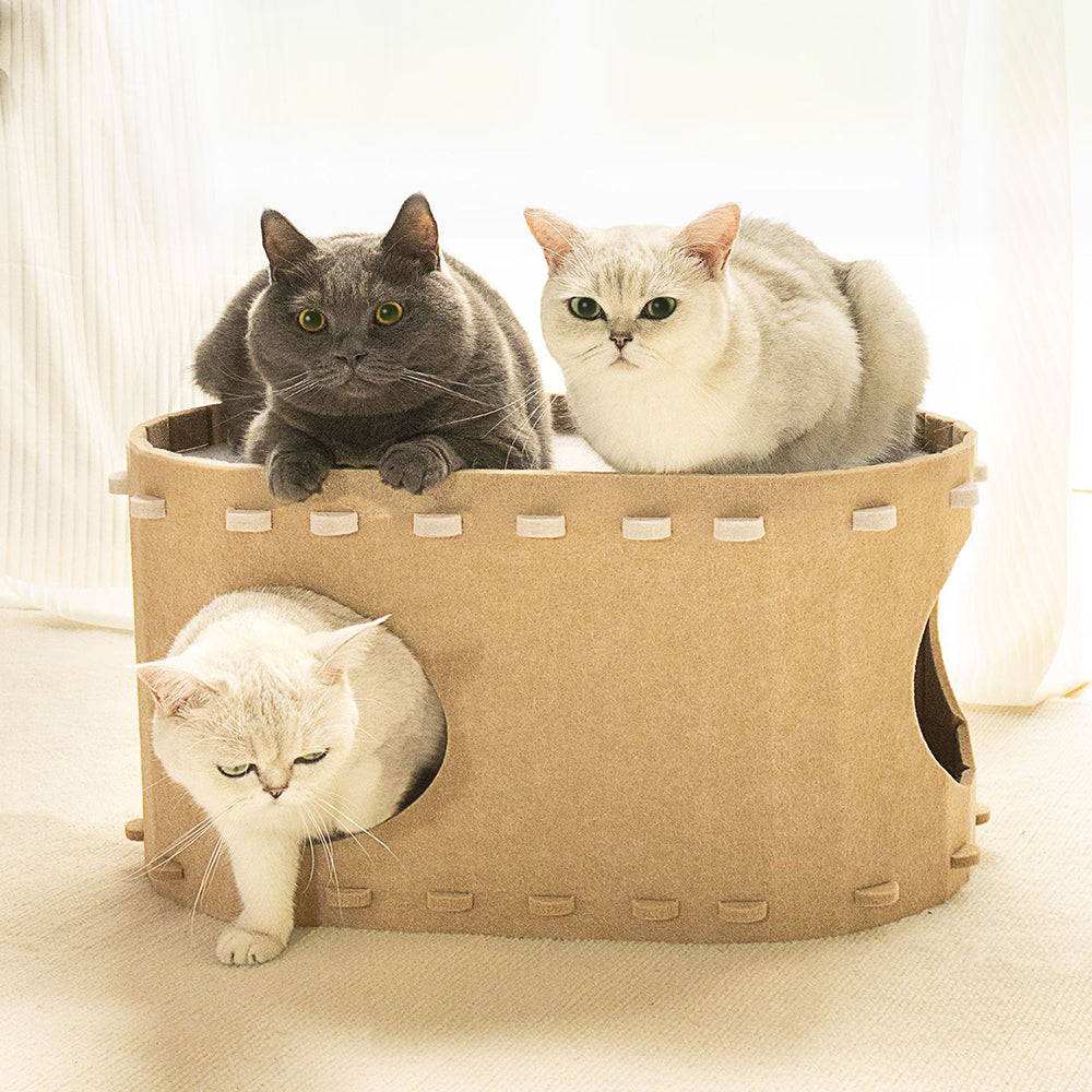 Cat Cave Bed for Indoor Foldable Cat Tunnel Hideaway Bed Pet Cat House Camel