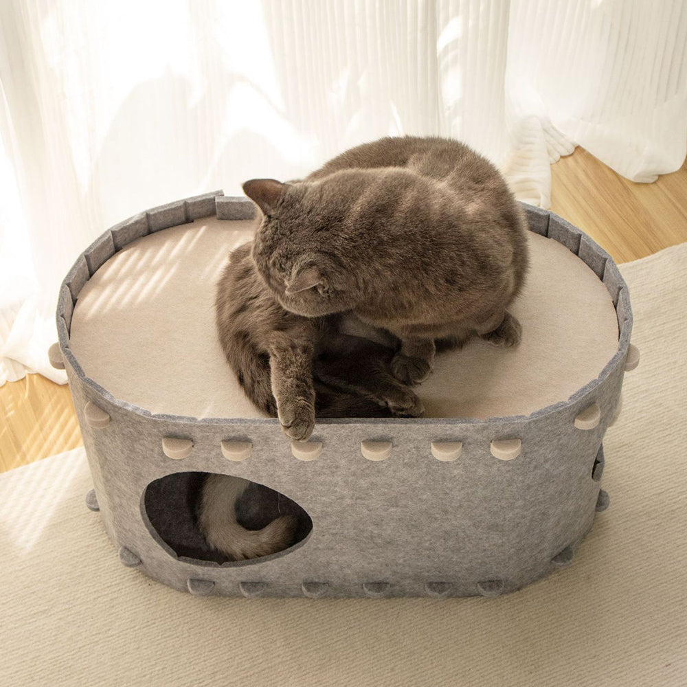 Cat Cave Bed for Indoor Foldable Cat Tunnel Hideaway Bed Pet Cat House Grey