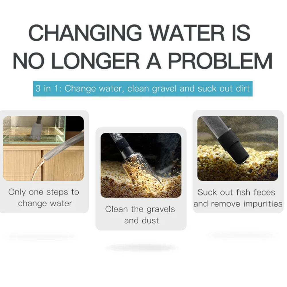 Electric Siphon Vacuum Cleaner Aquarium Fish Tank Clean Pump Water Change Gravel