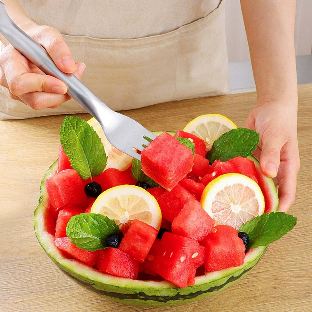 2Pcs 2-in-1 Watermelon Fork Slicer Cutter Stainless Steel Fruit Fork Tool