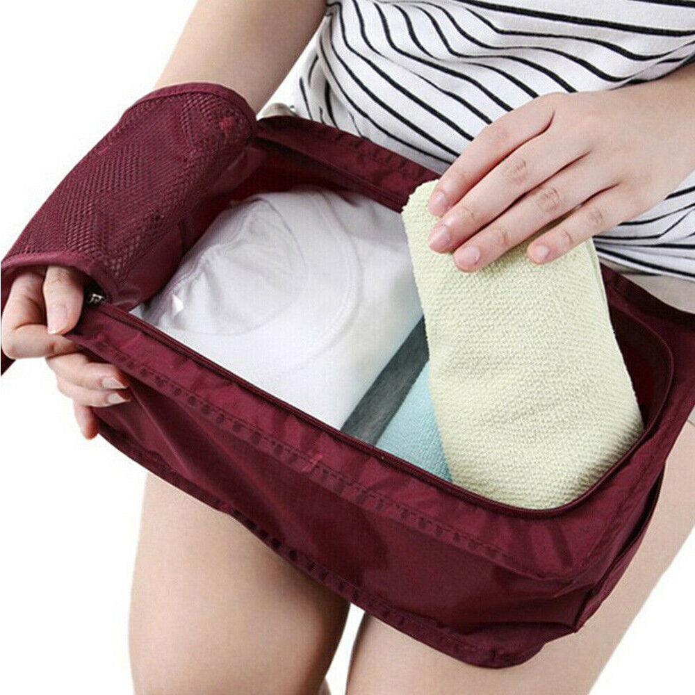 2Pcs Portable Shoes Bag Travel Sport Storage Pouch Organizer Wine Red