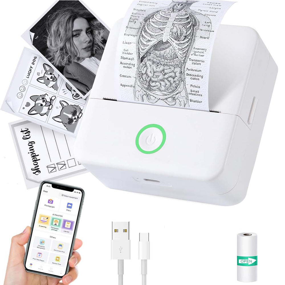 Mini Wireless Bluetooth Thermal Printer Photo Inkless Sticker Printer White