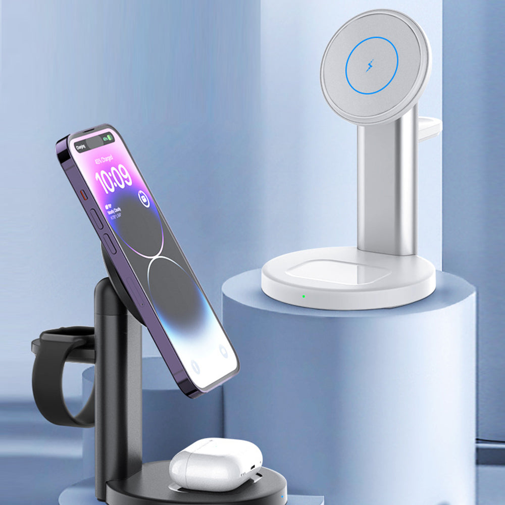 3-in-1 Wireless MagSafe Charger Station Magnetic Charging Stand White