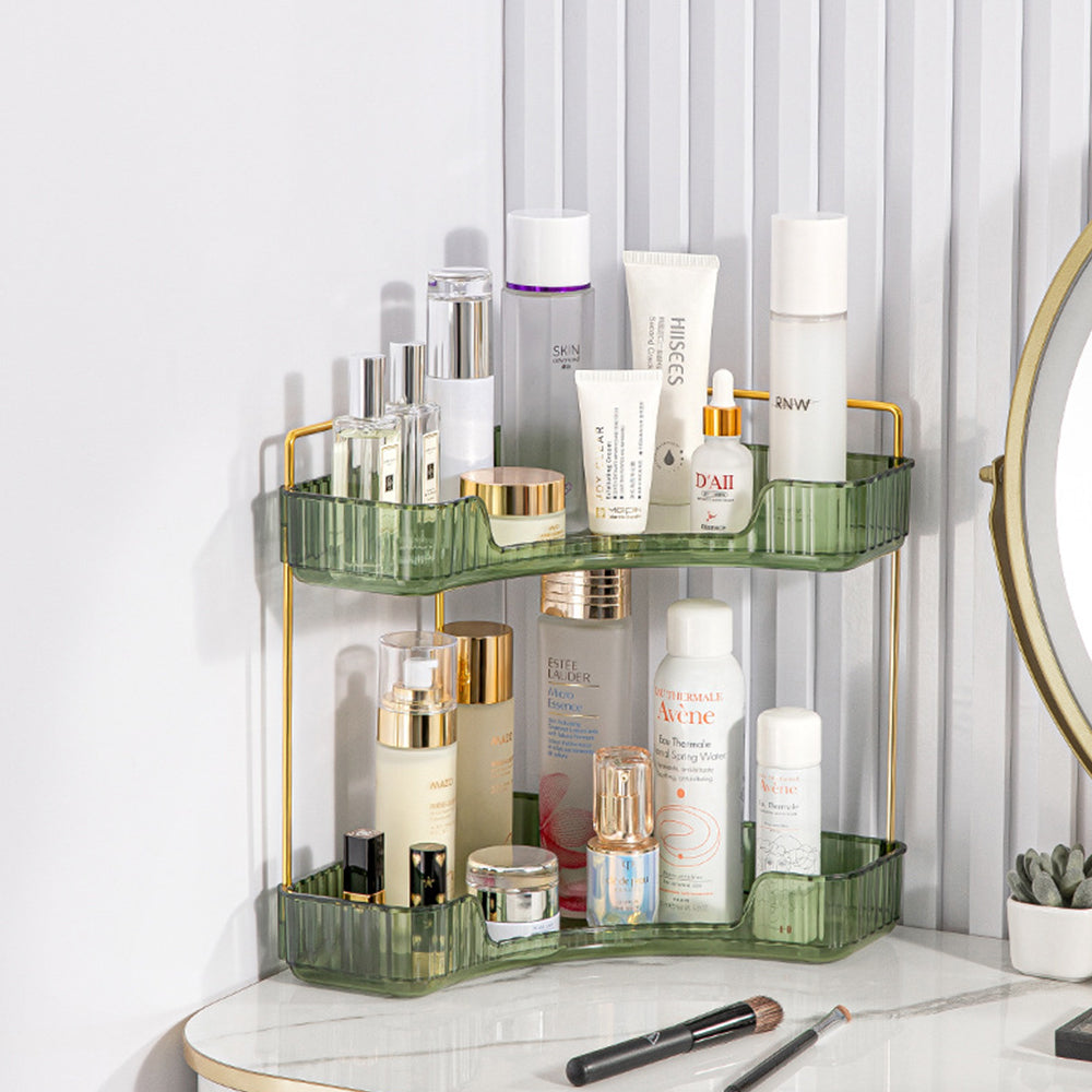 2 Tier Bathroom Counter Organizer Rack Corner Cosmetic Storage Rack Green