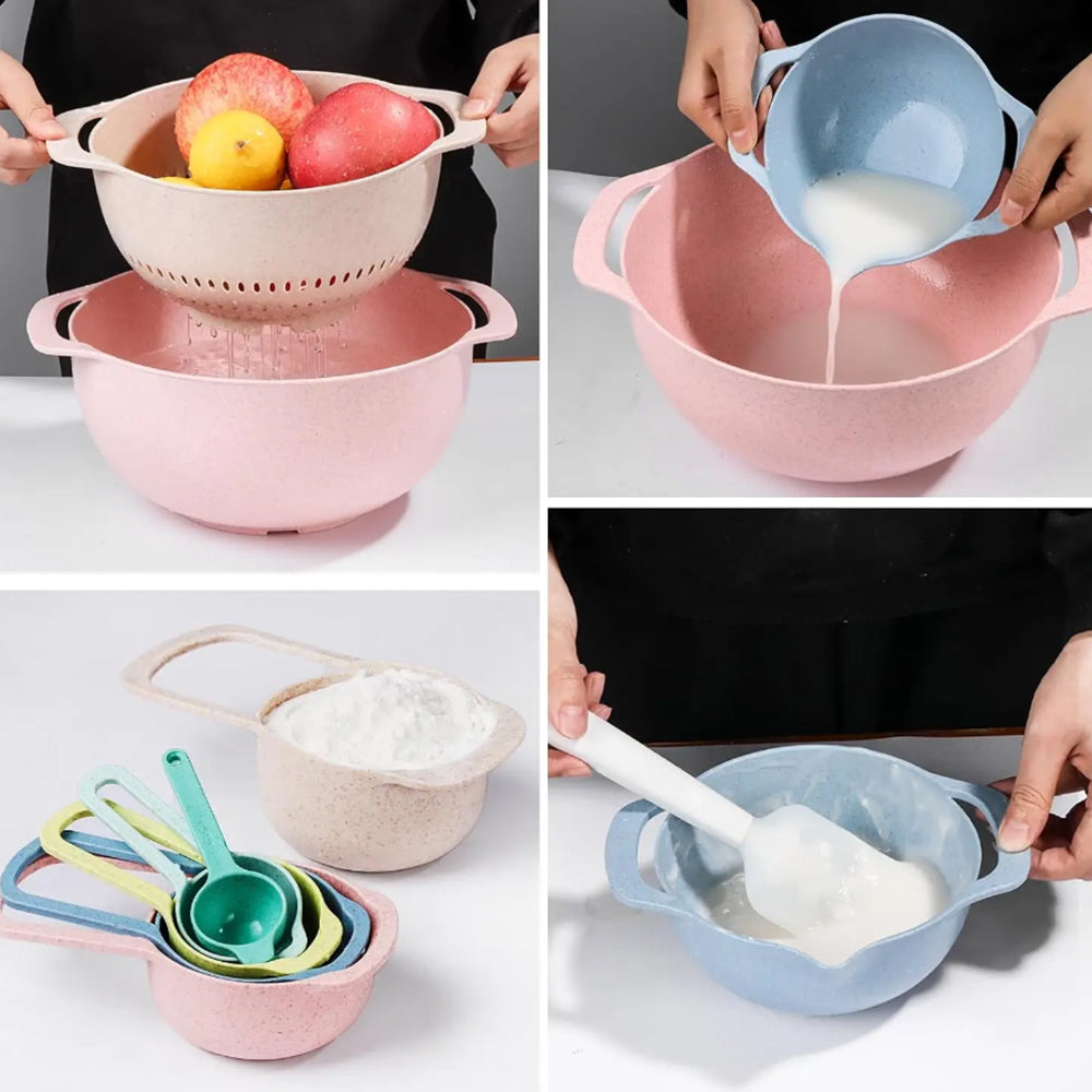 10Pcs Mixing Bowl Set Plastic Serving Bowls Nesting Bowls with Measuring Spoon