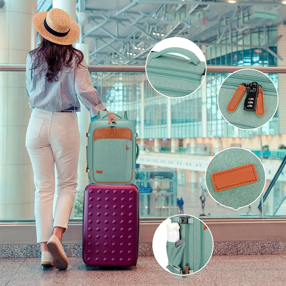 Business Travel Laptop Backpack Large Capacity Expandable Computer Bag Green