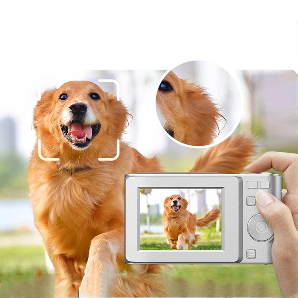 Digital Camera 4K Screen Video Compact Camera with 32GB Memory Card Silver