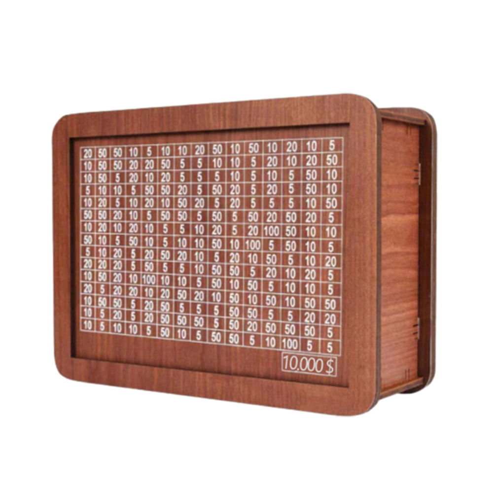 Cash Vault Wooden Saving Box for Cash with Counting Target 10,000 USD